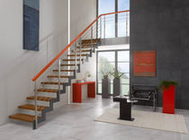 straight staircase with a lateral stringer (metal frame and wood steps) FERRO TREPPENMEISTER