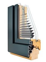 wood-aluminium triple glazed casement window with integrated blinds SHADOW H 590 HAAS HOCO ITALIA