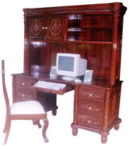 wood and leather classic style writing desk with shelf ANGEL Andrews Wood Crafts