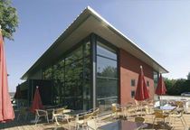 wooden contemporary ecological prefab building for catering by Gl&ouml;ckler+Frei Architektur Freiraum Ehingen Muller Holzbau GmbH 