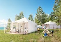 wooden frame supported tensile structure TENTE ECOLODGE ESMERY CARON