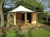 wooden frame supported tensile structure ECOLODGE ORIGINE   ESMERY CARON