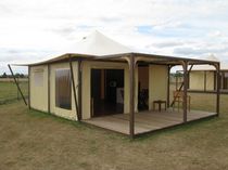 wooden frame supported tensile structure ECOLODGE NOMADE   ESMERY CARON