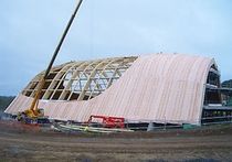 wooden frame supported tensile structure Waterworld, Bluestone, Wales Haring Engineering Ltd 