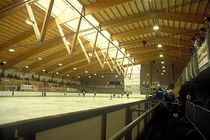 wooden frame supported tensile structure Zingel skating rink, Seewen Haring Engineering Ltd 
