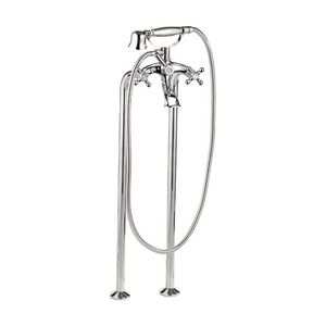 double-handle bathtub mixer tap / floor-mounted / chromed metal / bathroom