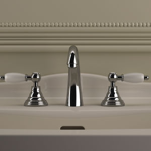 double-handle washbasin mixer tap / free-standing / chromed metal / bathroom