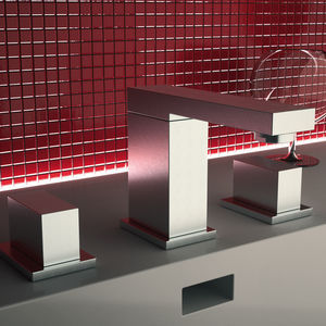 double-handle washbasin mixer tap / free-standing / chromed metal / bathroom