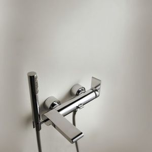 shower mixer tap / wall-mounted / chromed metal / thermostatic