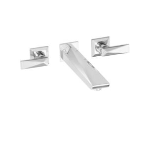 double-handle bathtub mixer tap / wall-mounted / chromed metal / bathroom