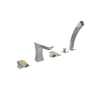 double-handle bathtub mixer tap / free-standing / metal / bathroom