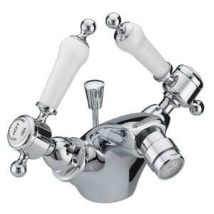 double-handle bidet mixer tap / free-standing / chromed metal / bathroom