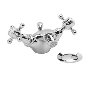 double-handle bidet mixer tap / free-standing / chromed metal / bathroom