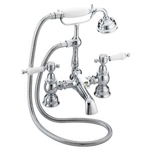 double-handle bathtub mixer tap / free-standing / chromed metal / bathroom