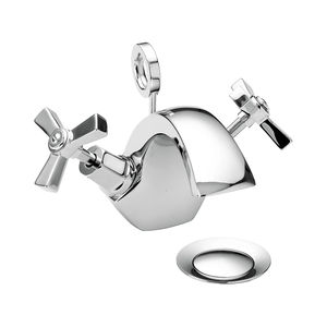 double-handle washbasin mixer tap / free-standing / chromed metal / bathroom
