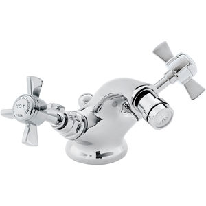 double-handle bidet mixer tap / free-standing / chromed metal / bathroom
