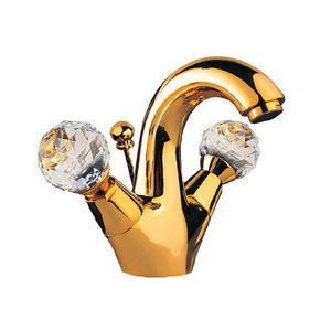double-handle washbasin mixer tap / free-standing / metal / bathroom