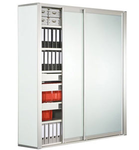 tall filing cabinet / low / wooden / with sliding door