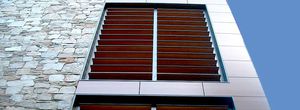 sliding shutters / HPL / window / louvered