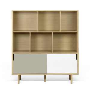 high sideboard / contemporary / lacquered wood / oak