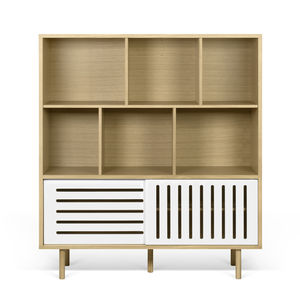 high sideboard / contemporary / lacquered wood / oak