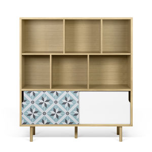 high sideboard / contemporary / lacquered wood / oak