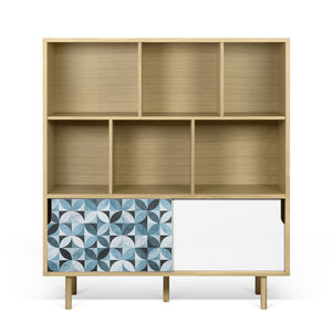 high sideboard / contemporary / lacquered wood / oak