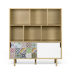 high sideboard / contemporary / lacquered wood / oak