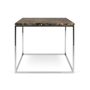 contemporary side table / chrome steel / marble / square