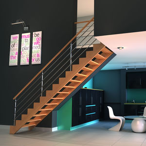 straight staircase / wooden steps / wooden frame / without risers