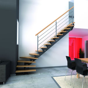quarter-turn staircase / metal frame / wooden steps / without risers
