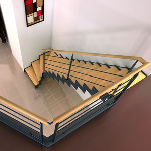 quarter-turn staircase / straight / wooden steps / metal frame