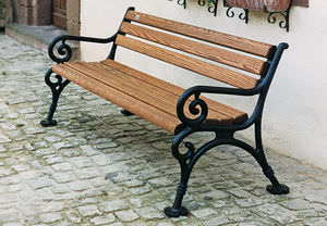 public bench / traditional / wooden / cast iron
