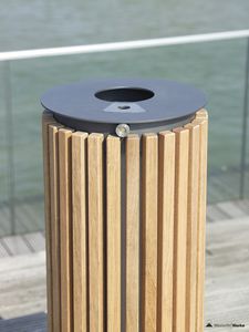 public trash can / steel / wooden / with built-in ashtray