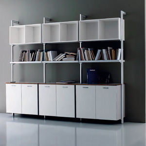 high bookcase / contemporary / for offices / wooden