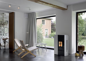 pellet heating stove / contemporary / metal