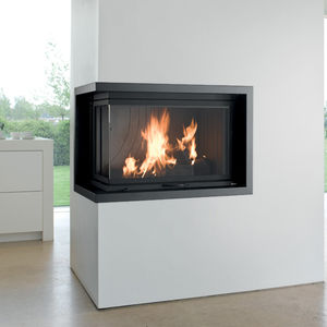 contemporary fireplace surround / steel / corner
