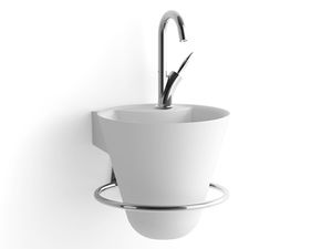 wall-mounted hand basin / round / with integrated towel rail / Solid Surface