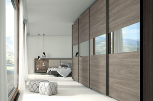 contemporary wardrobe / walnut / glass / sliding door