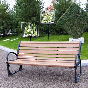 public bench / traditional / wooden / cast iron