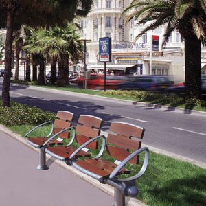stainless steel beam chairs / wooden / 3-seater / outdoor