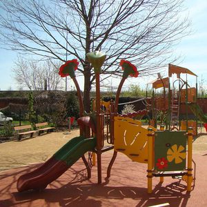 playground play structure / plastic / steel / HPL