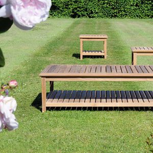 contemporary side table / teak / square / garden