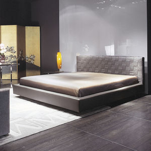 double bed / contemporary / leather / upholstered