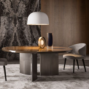 contemporary table / oak / bronze / round