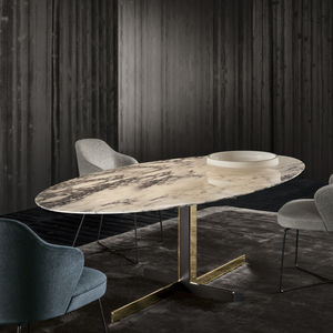 contemporary dining table / oak / metal / painted metal