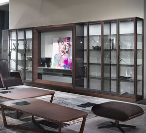 contemporary display case / walnut / glass