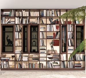 contemporary bookcase / lacquered wood / walnut