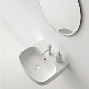 wall-mounted washbasin / oval / ceramic / contemporary