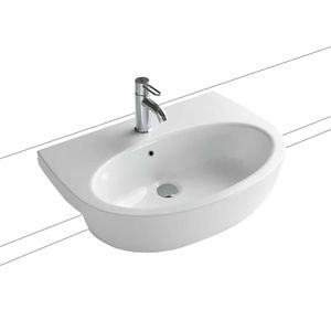 semi-recessed washbasin / oval / ceramic / contemporary